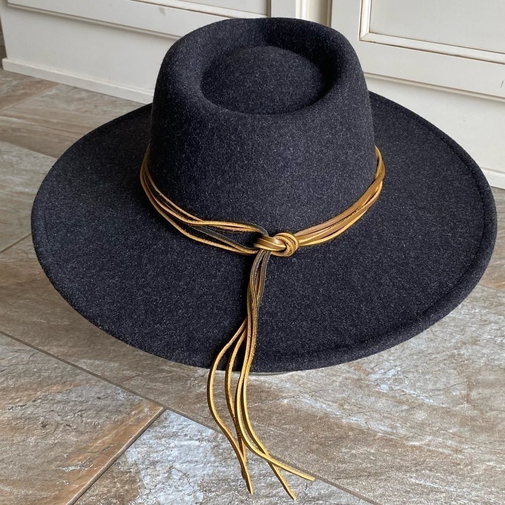 CHARCOAL BROWN FELT FEDORA RANGER HAT - Picture 5 of 7